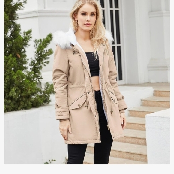 Women's Beige Fur-Trimmed Hooded Jacket - Picture 2 of 13